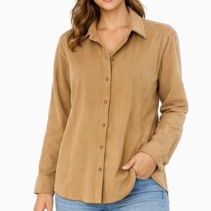 Joanna Camel Stretch Button-Down Top Women’s Size Large
